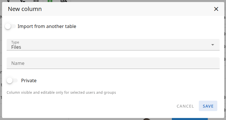 New column — Files