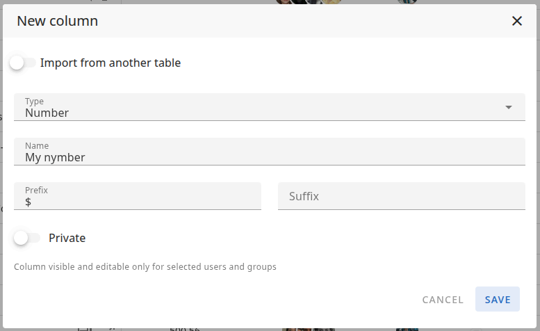 New column — Number