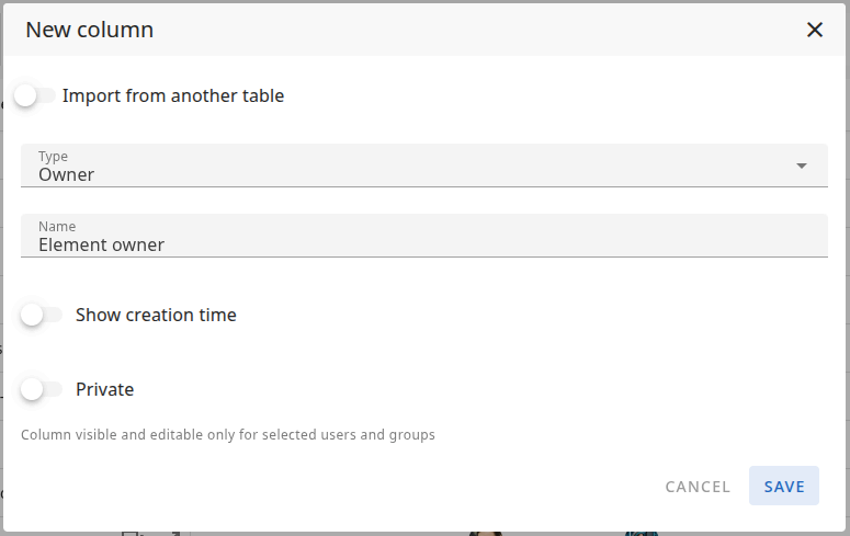 New column — Owner