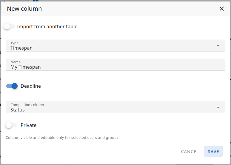 New column — Timespan